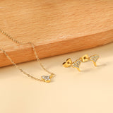 Gold/steel Fan Shape Jewelry Set with Diamonds