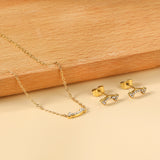 Bone Pendant Jewelry Set with Diamonds Steel/Gold