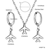 Airplane Pendant Jewelry Set Steel/Gold