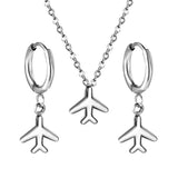 Airplane Pendant Jewelry Set Steel/Gold