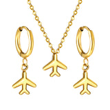 Airplane Pendant Jewelry Set Steel/Gold