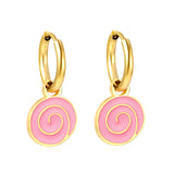 1.6x8mm I.D. Circle with 9.6*9mm Pink Rolled Bag Stud Earrings