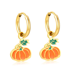 1.6x8mm I.D. Circle with 9.8*9.5mm Orange Pumpkin Stud Earrings