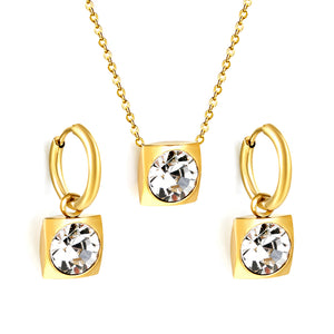 Square with White Pearls & White Diamonds & Red Diamonds & Blue Diamonds & Kong Blue Diamonds Jewelry Set Steel / Gold