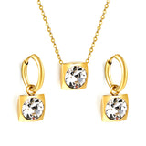 Square with White Pearls & White Diamonds & Red Diamonds & Blue Diamonds & Kong Blue Diamonds Jewelry Set Steel / Gold