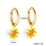 1.6x Inside Diameter 8mm Circle with 7.2mm Black & Green & Yellow & Red & Blue Daisy Earrings