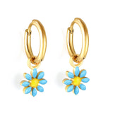 1.6x Inside Diameter 8mm Circle with 7.2mm Black & Green & Yellow & Red & Blue Daisy Earrings