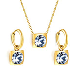 Square with White Pearls & White Diamonds & Red Diamonds & Blue Diamonds & Kong Blue Diamonds Jewelry Set Steel / Gold