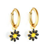 1.6x Inside Diameter 8mm Circle with 7.2mm Black & Green & Yellow & Red & Blue Daisy Earrings