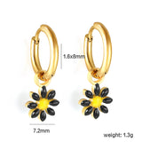 1.6x Inside Diameter 8mm Circle with 7.2mm Black & Green & Yellow & Red & Blue Daisy Earrings