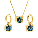 Square with White Pearls & White Diamonds & Red Diamonds & Blue Diamonds & Kong Blue Diamonds Jewelry Set Steel / Gold