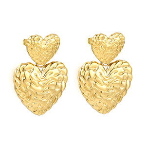 14mm Textured Small Heart + 22.2mm Textured Large Heart Stud Earrings