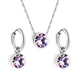 Round with White Pearls & White Diamonds & Purple Diamonds & Blue Diamonds & Green Diamonds Jewelry Set Steel/Golden