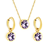 Round with White Pearls & White Diamonds & Purple Diamonds & Blue Diamonds & Green Diamonds Jewelry Set Steel/Golden