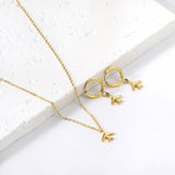 Airplane Pendant Jewelry Set Steel/Gold