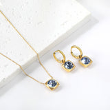 Square with White Pearls & White Diamonds & Red Diamonds & Blue Diamonds & Kong Blue Diamonds Jewelry Set Steel / Gold