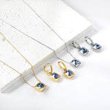 Square with White Pearls & White Diamonds & Red Diamonds & Blue Diamonds & Kong Blue Diamonds Jewelry Set Steel / Gold