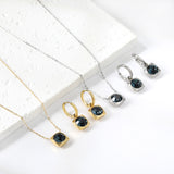 Square with White Pearls & White Diamonds & Red Diamonds & Blue Diamonds & Kong Blue Diamonds Jewelry Set Steel / Gold