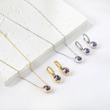 Round with White Pearls & White Diamonds & Purple Diamonds & Blue Diamonds & Green Diamonds Jewelry Set Steel/Golden