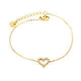 11.2*10mm hollow heart CNC white zirconium ring accessories bracelet 17+3cm+6mm round end tag gold color