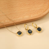 Square with White Pearls & White Diamonds & Red Diamonds & Blue Diamonds & Kong Blue Diamonds Jewelry Set Steel / Gold