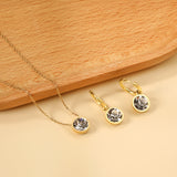 Round with White Pearls & White Diamonds & Purple Diamonds & Blue Diamonds & Green Diamonds Jewelry Set Steel/Golden