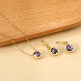 Round with White Pearls & White Diamonds & Purple Diamonds & Blue Diamonds & Green Diamonds Jewelry Set Steel/Golden