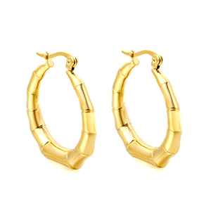 Hollow open round bamboo earrings 28.8mm gold color