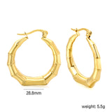 Hollow open round bamboo earrings 28.8mm gold color