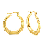 Hollow open round bamboo earrings 28.8mm gold color