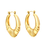 Hollow fat oval three-section striped gold-colored ear clips 30.4mm