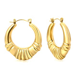 Hollow fat oval three-section striped gold-colored ear clips 30.4mm