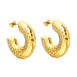 Hollow C-shaped pitted earrings 10*31mm gold color