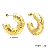 Hollow C-shaped pitted earrings 10*31mm gold color