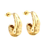 C-Shape Bumpy Earrings Goldtone