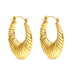 Hollow Flat Round Threaded Goldtone Earrings 35mm