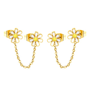 ¡°8mm six petal flower white/blue oil drops +03 cross chain 30mm accessories earrings gold color¡±