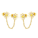 ¡°8mm six petal flower white/blue oil drops +03 cross chain 30mm accessories earrings gold color¡±