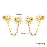 ¡°8mm six petal flower white/blue oil drops +03 cross chain 30mm accessories earrings gold color¡±