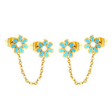 ¡°8mm six petal flower white/blue oil drops +03 cross chain 30mm accessories earrings gold color¡±