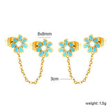 ¡°8mm six petal flower white/blue oil drops +03 cross chain 30mm accessories earrings gold color¡±