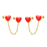 6.3*5.5mm heart shaped black/red/pink oil drops+03 cross chain 30mm accessories earrings gold color