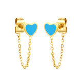 5*5.8mm heart-shaped stick white zirconium/purple drip oil/dark blue drip oil +03 cross chain 30mm accessories earrings gold color