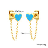 5*5.8mm heart-shaped stick white zirconium/purple drip oil/dark blue drip oil +03 cross chain 30mm accessories earrings gold color