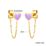 5*5.8mm heart-shaped stick white zirconium/purple drip oil/dark blue drip oil +03 cross chain 30mm accessories earrings gold color