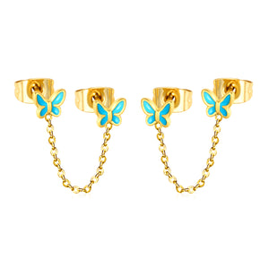 5.4*4.6mm Butterfly with Light Blue Drip Oil+03 Cross Chain 30mm Accessories Earrings Gold color