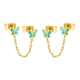 5.4*4.6mm Butterfly with Light Blue Drip Oil+03 Cross Chain 30mm Accessories Earrings Gold color