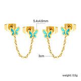 5.4*4.6mm Butterfly with Light Blue Drip Oil+03 Cross Chain 30mm Accessories Earrings Gold color