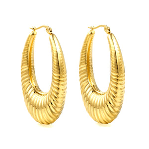 Hollow long fat U-shaped textured earrings 31*46.2mm gold color