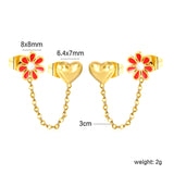 8mm Safflower+6.4*7mm Heart+03 Cross Chain 30mm Accessories Earrings Gold color